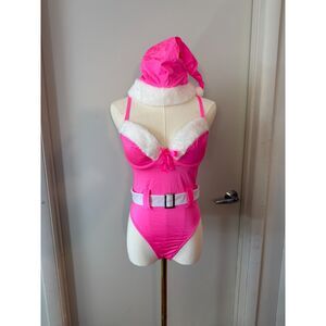Fashion Nova “Santa Honey” Pink Holiday Bodysuit Set w/ Hat – Size S/M